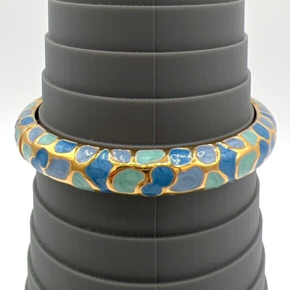 Joan Rivers Jewelry - Joan Rivers Hinged Bangle Bracelet Blues Enamel Mosaic Size 7.5 Inches